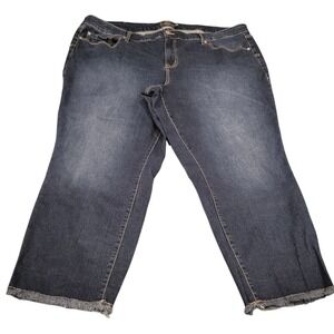 Torrid Crop Boyfriend Jeans Dark Wash Frayed Hem Size 24 Vintage Stretch D396